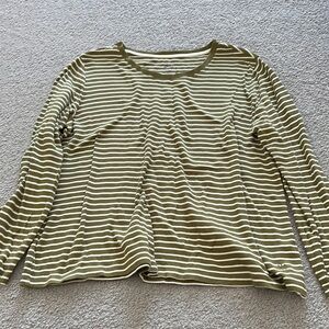 Striped Long Sleeve Shirt in Olive and White